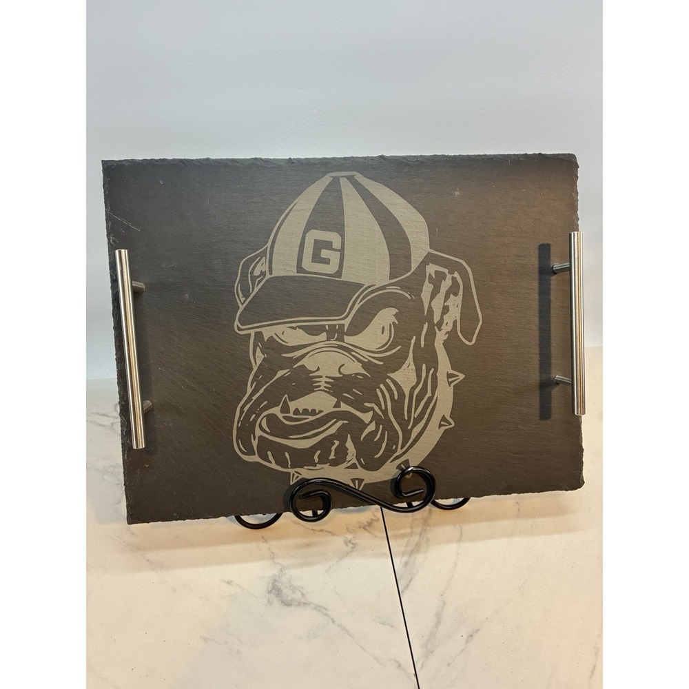 16"x12" UGA Slate Serving Tray With SS Handles